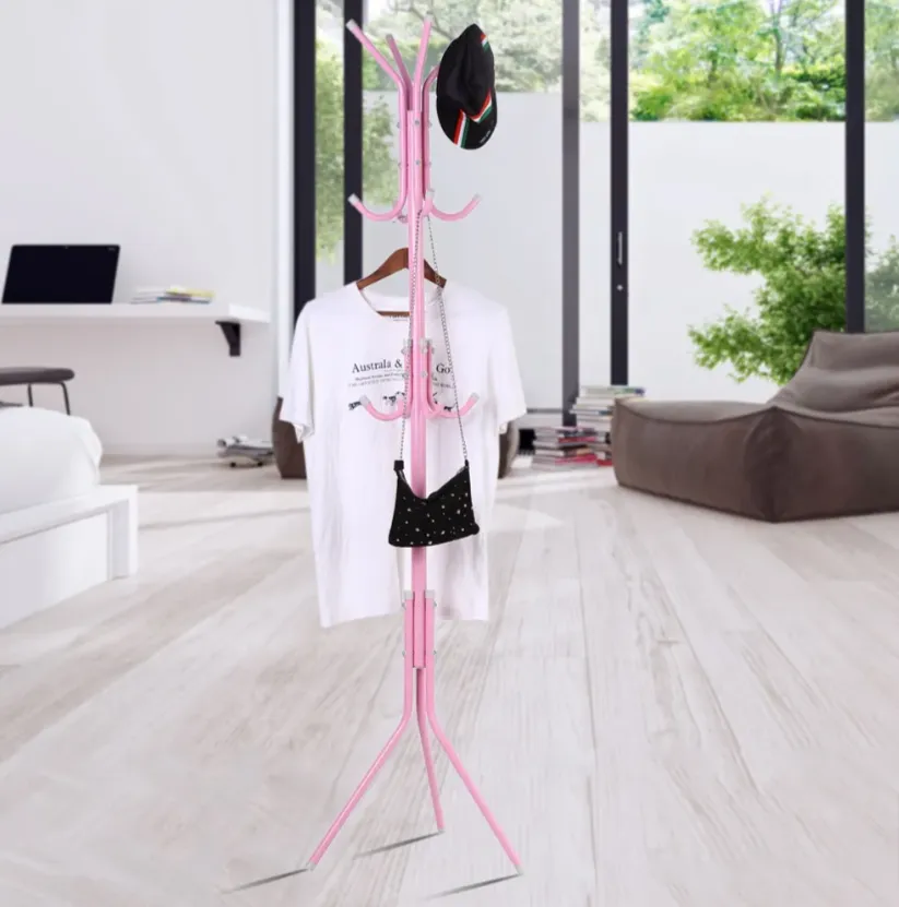 12 Hook Free-Standing Coat Hanger Pink