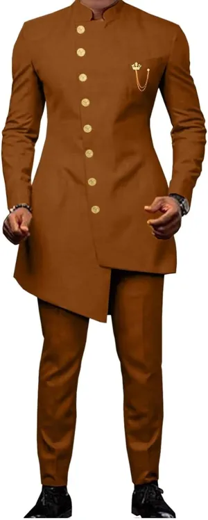 African Men's 2 Piece Formal Wedding Party Suit for Men with Jacket Pants Fashion Slim Fit Outfits