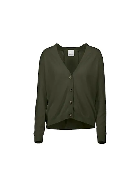 Allude V Neck Cardigan in Khaki