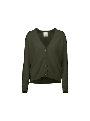 Allude V Neck Cardigan in Khaki