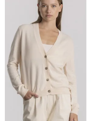 Allude V Neck Cardigan in Natural