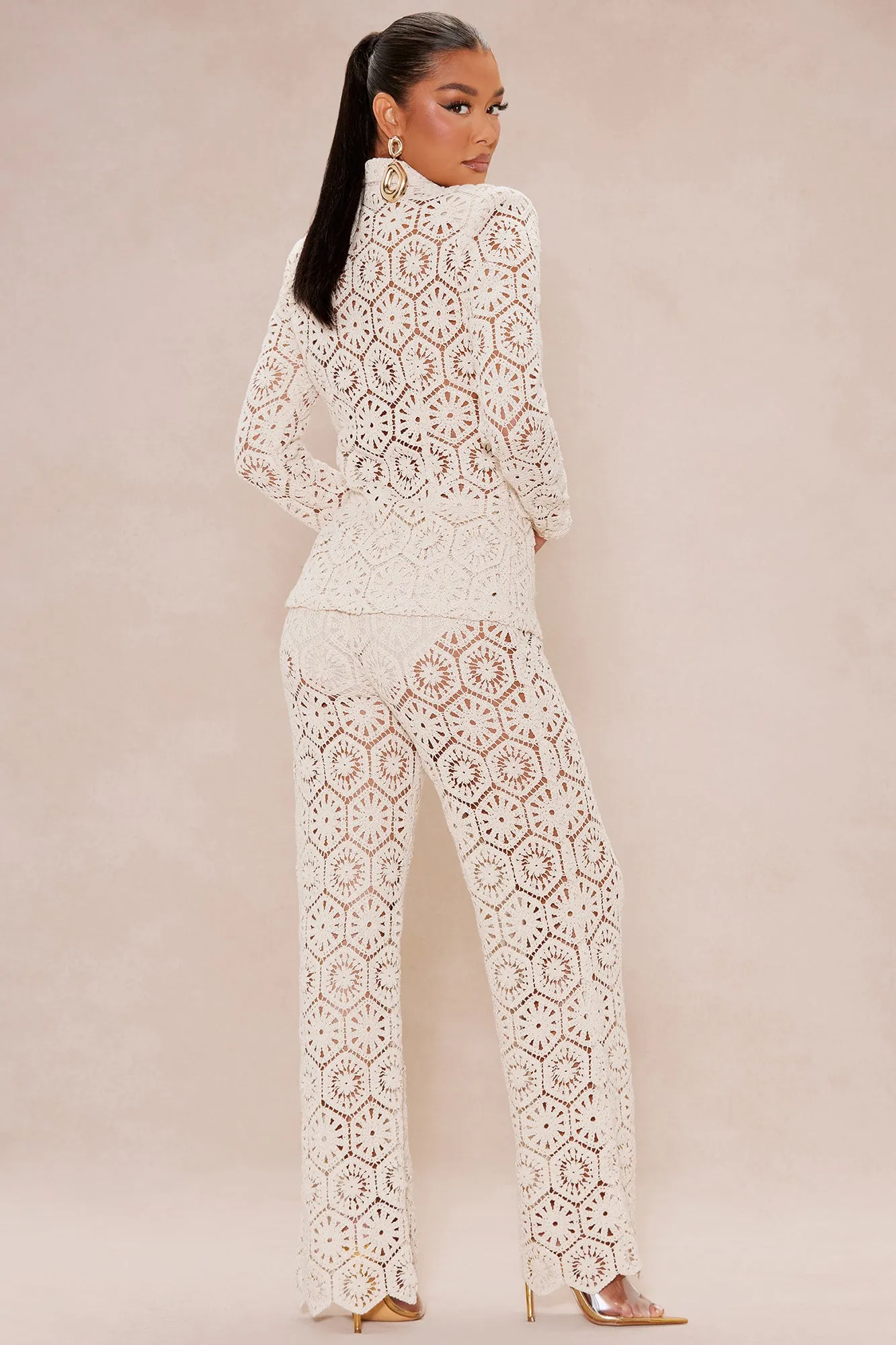 Amalfi Crochet Blazer Suit Set - Cream