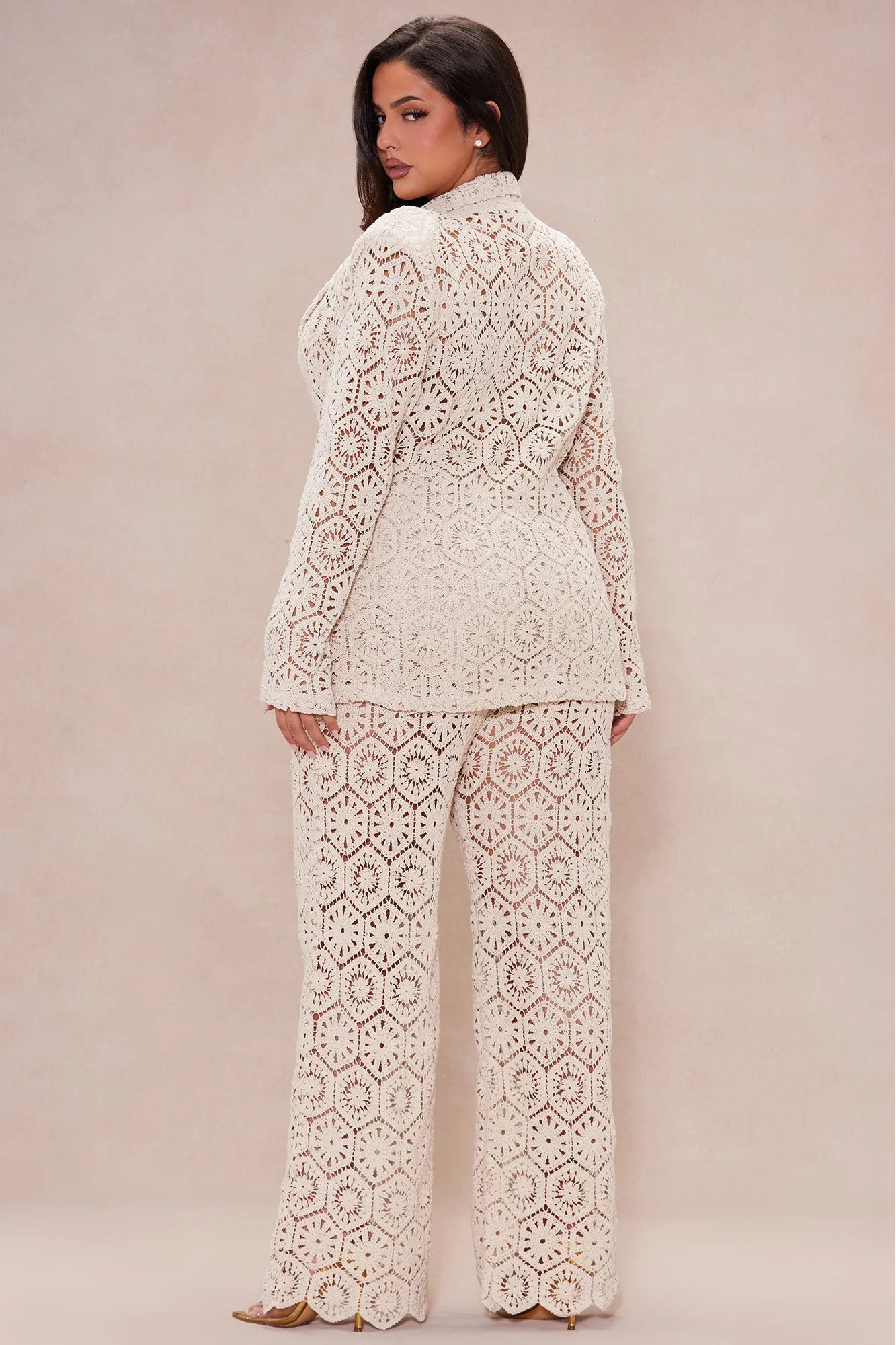 Amalfi Crochet Blazer Suit Set - Cream