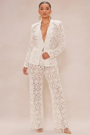 Amalfi Crochet Blazer Suit Set - Cream