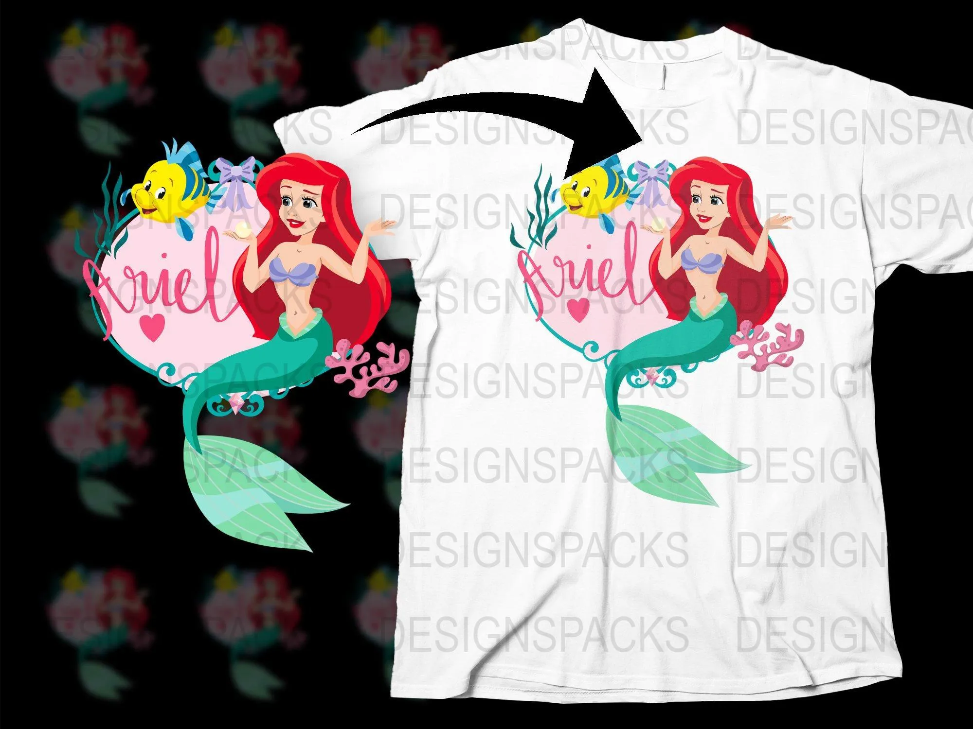 Ariel and Flounder Graphic Design Png Digital Download