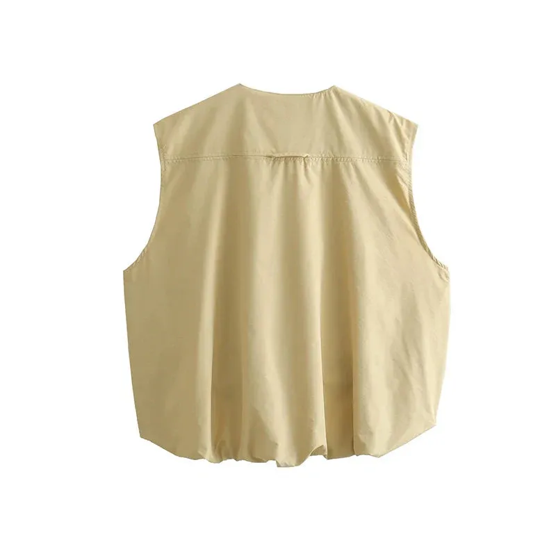 Back To School Joskaa Women's Cropped Waistcoat Fashion O Neck  Zipper Vest Women Sleeveless Loose Vests Coats Female Chic Tops