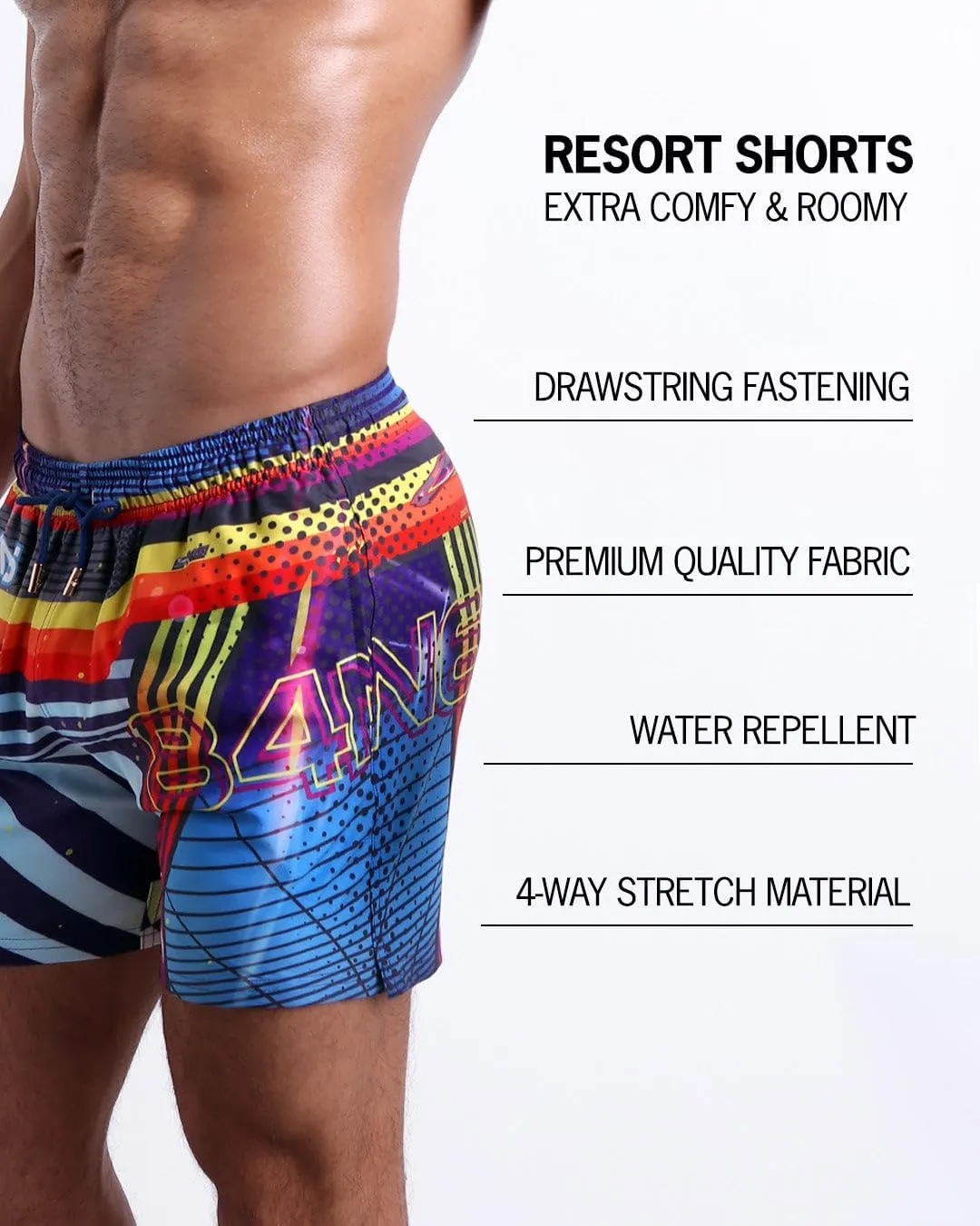 Bang Men's Swimwear - Resort Shorts - Stretchy Boardshorts Elasticated Waitsband Beach Wear