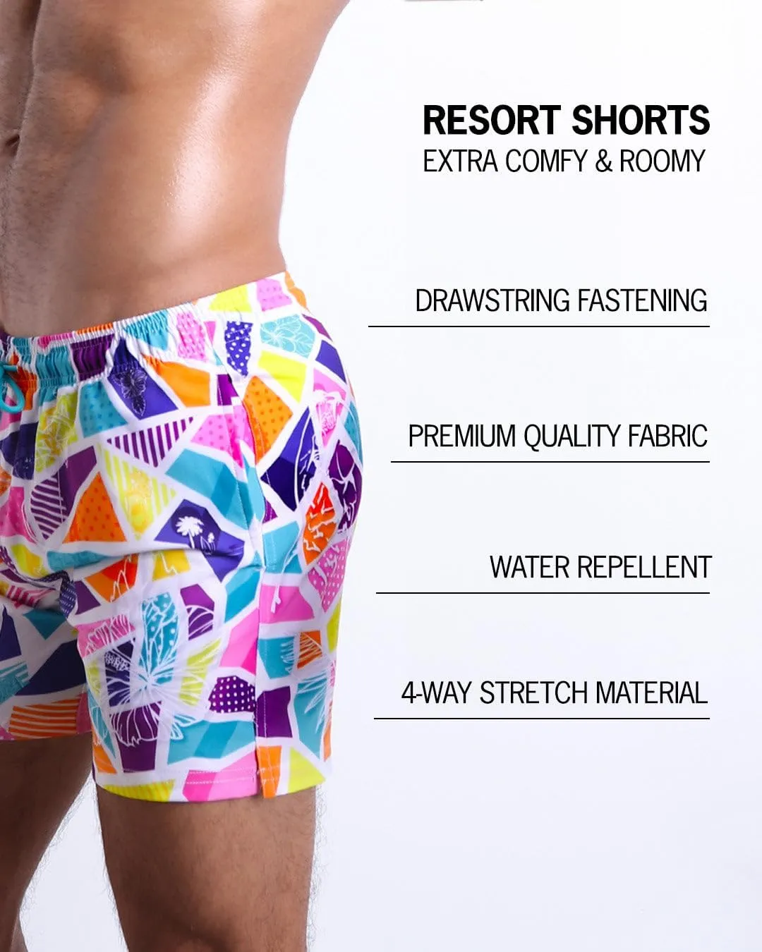 Bang Men's Swimwear - Resort Shorts - Stretchy Boardshorts Elasticated Waitsband Beach Wear