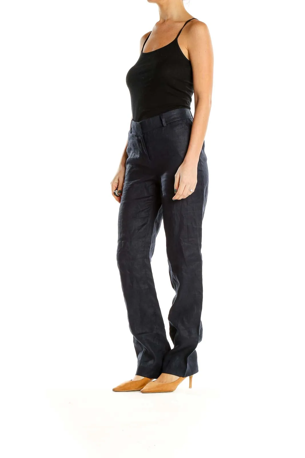 Blue Textured Classic Trousers