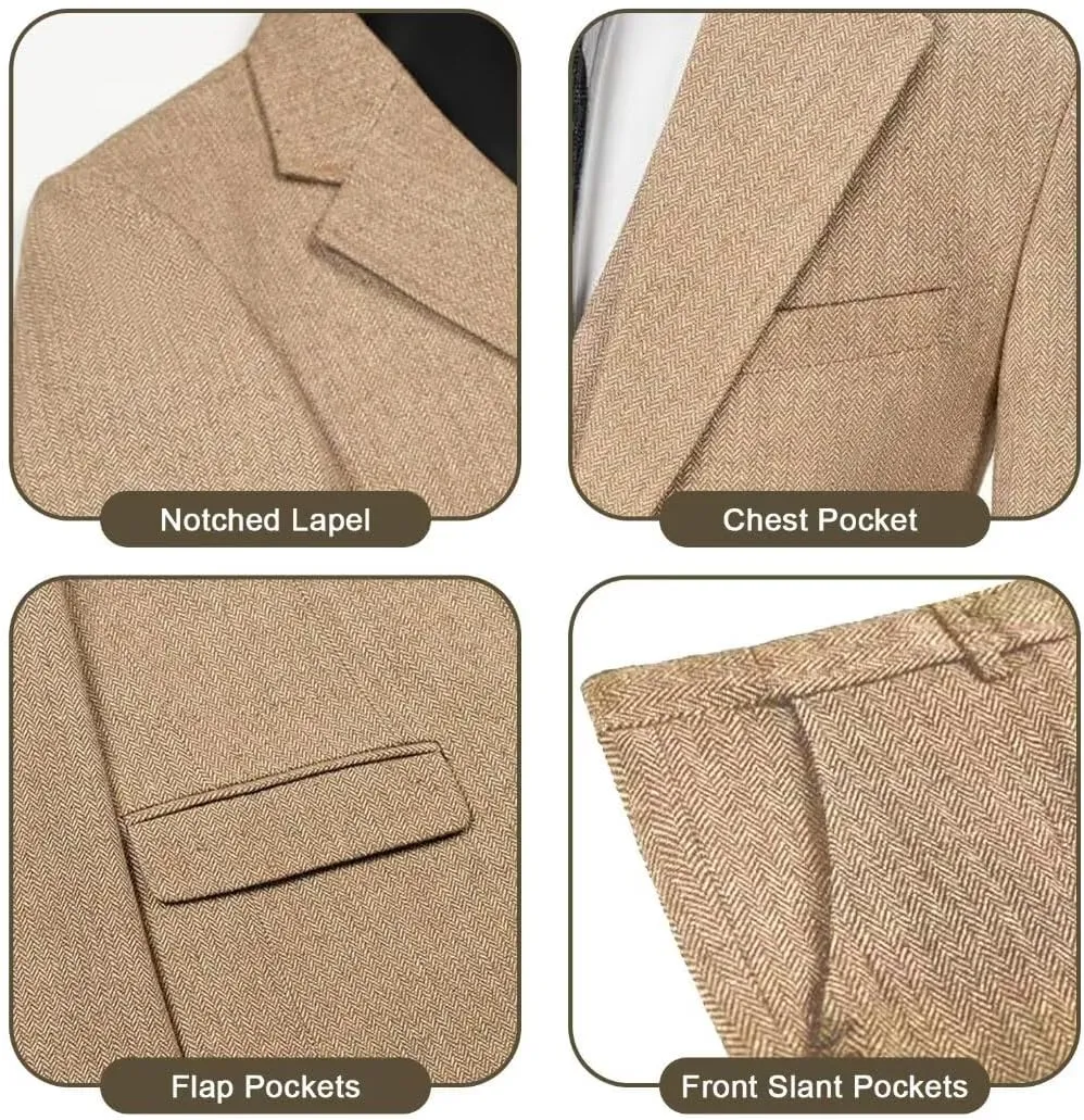 Boys Suit 3 Piece Herringbone Tweed Suits for Kids Slim Fit Formal Wedding Party Tuxedo Jacket Vest Pants Set