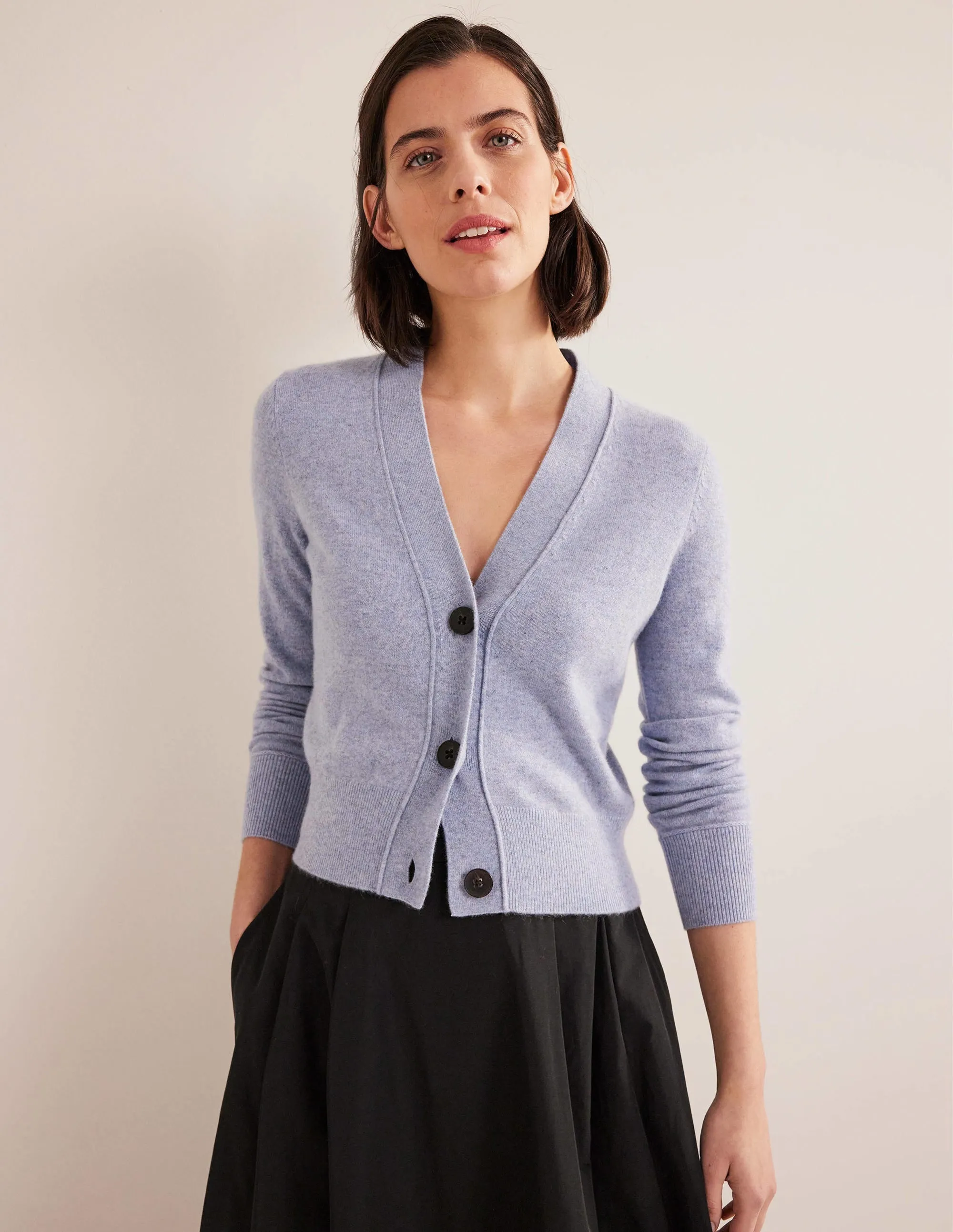 Cashmere V-neck Cardigan-Blue Melange