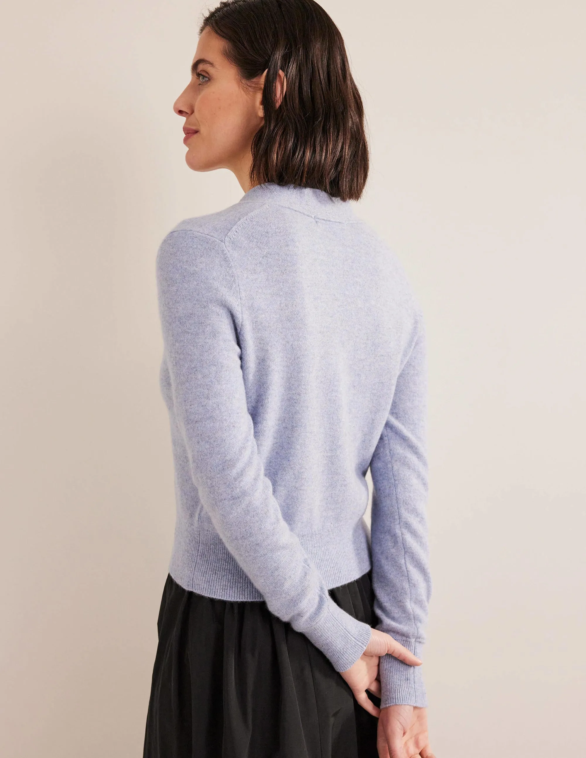 Cashmere V-neck Cardigan-Blue Melange