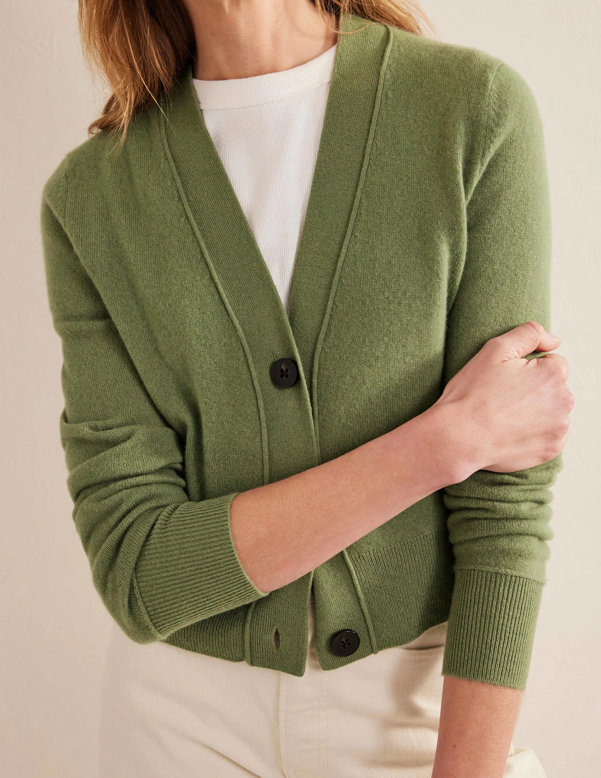 Cashmere V-neck Cardigan-Stone Green
