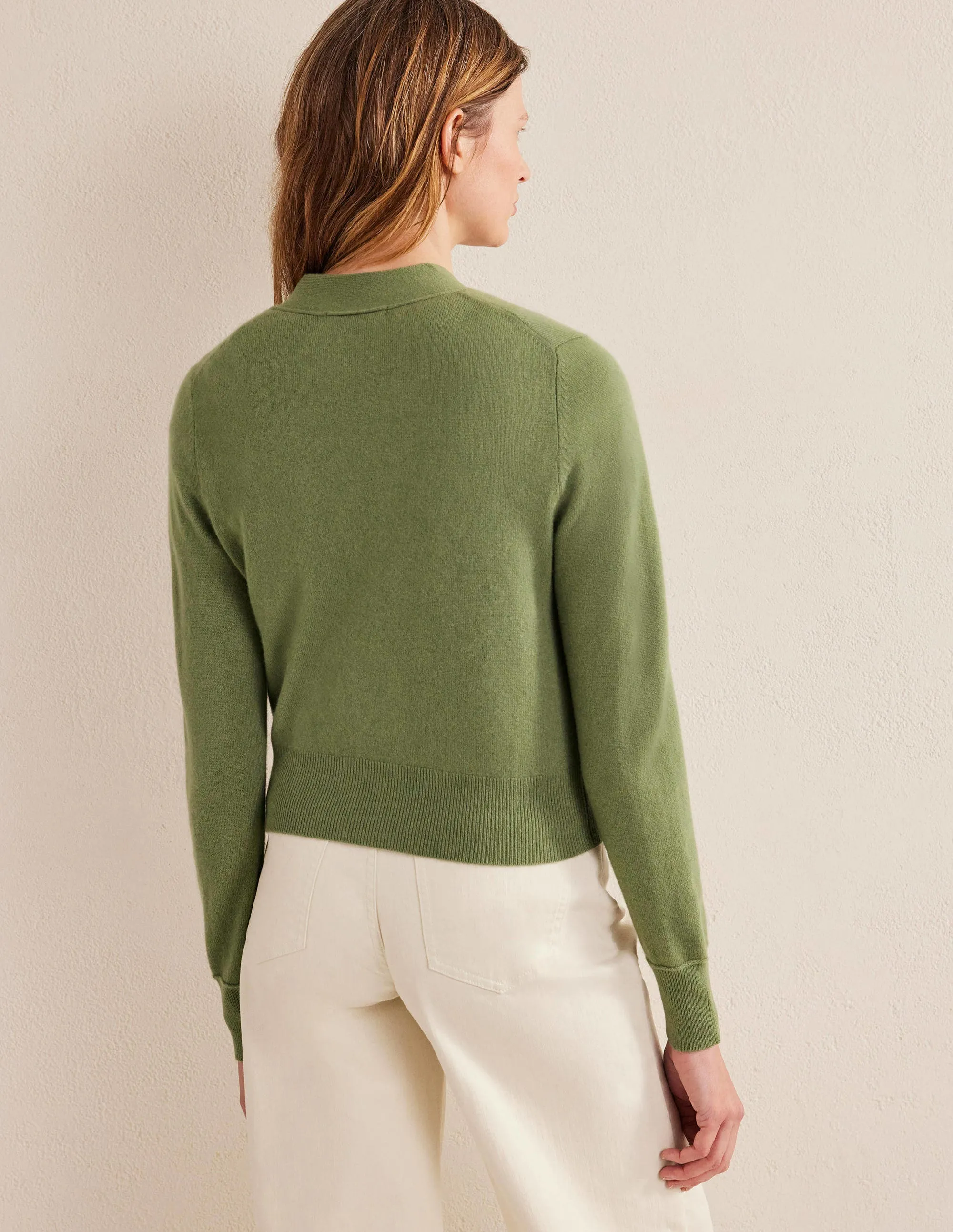 Cashmere V-neck Cardigan-Stone Green
