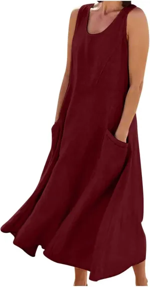casual dresses for women summer sleeveless striped flowy ruffle dress long tshirt dress with pockets beach sundress