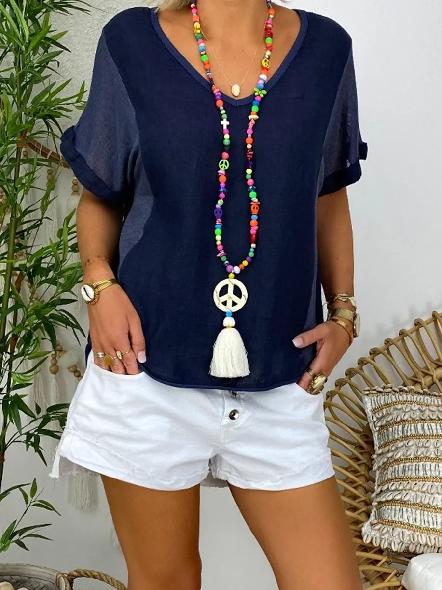 Casual V-Neck Short Sleeve T-Shirt