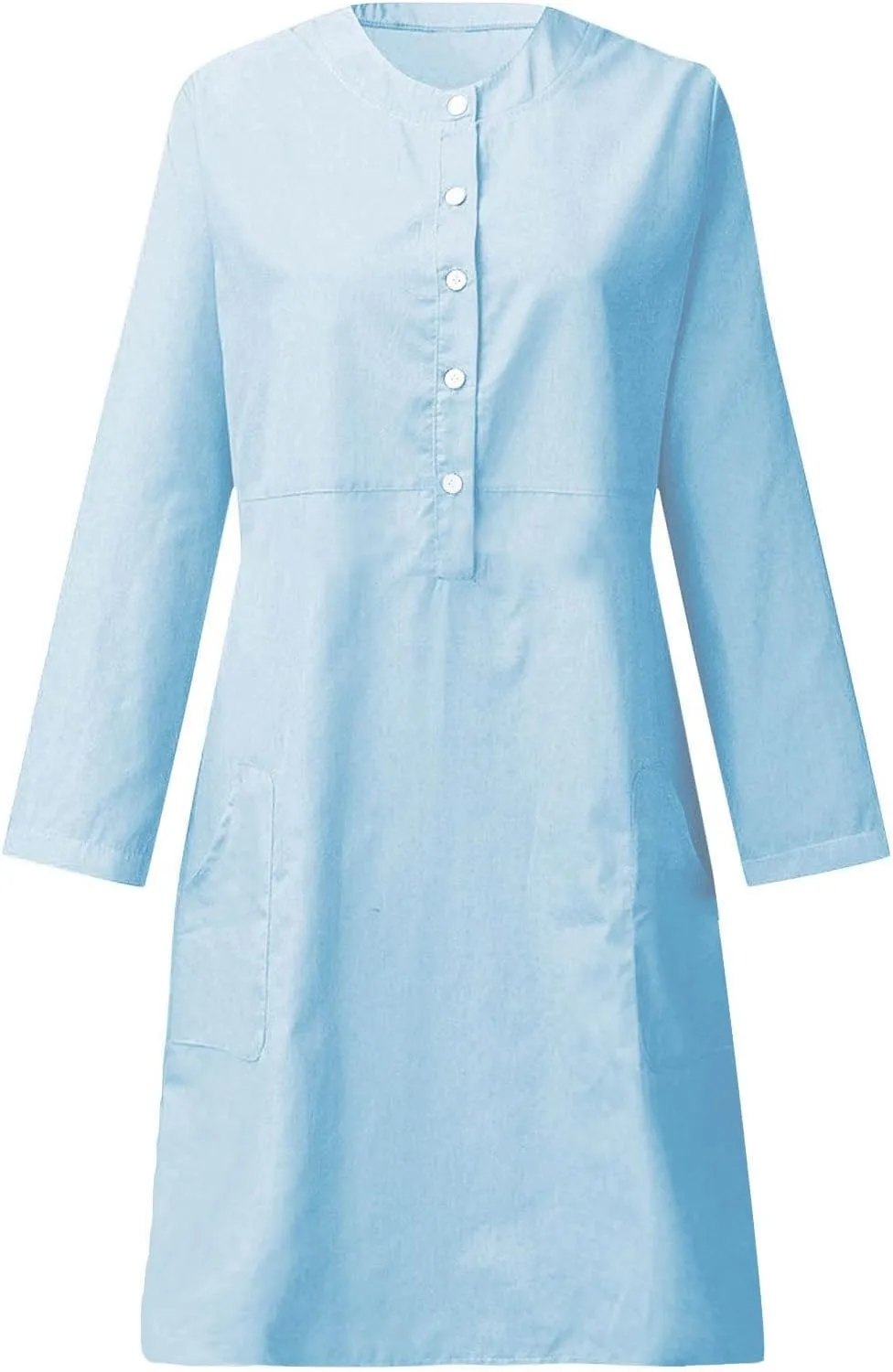 Cotton Linen Dresses for Women with Pockets Button Shirt Dress Long Sleeve Crewneck Plus Size Knee Length Dress 2025