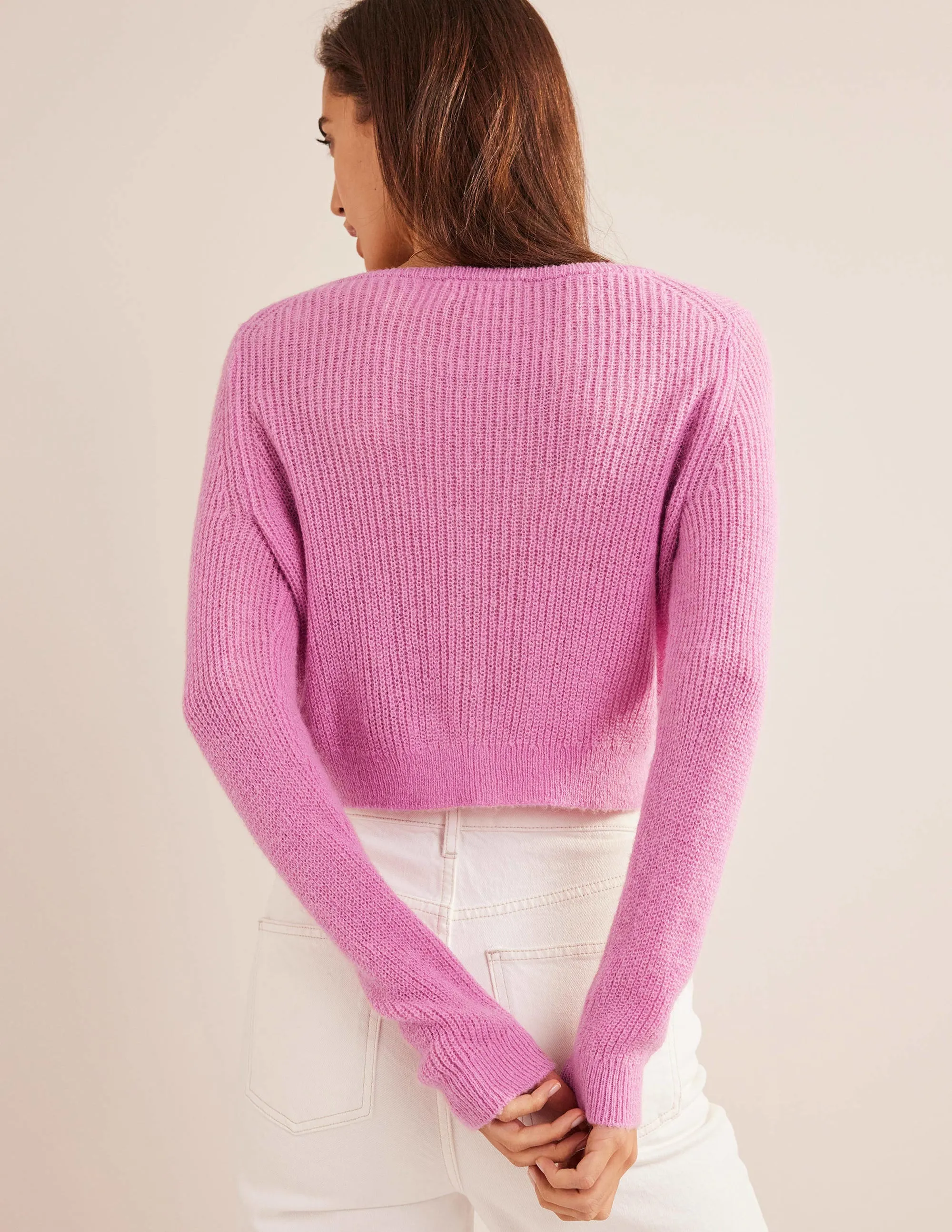 Cropped Fluffy Cardigan-Lavender Rose