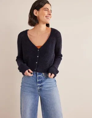 Cropped Fluffy Cardigan-Navy
