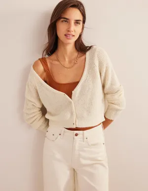 Cropped Fluffy Cardigan-Warm Ivory