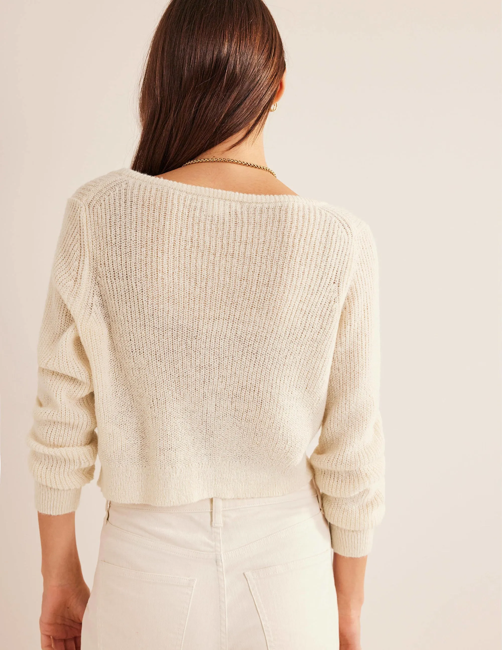 Cropped Fluffy Cardigan-Warm Ivory