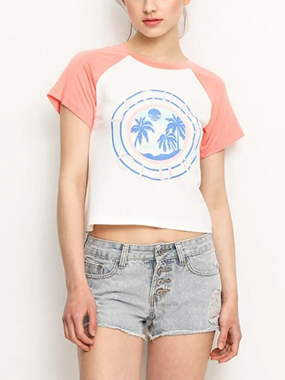 Custom Casual Double Color Random Print Pattern Cropped T-shirt