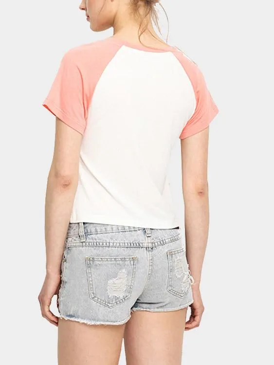 Custom Casual Double Color Random Print Pattern Cropped T-shirt