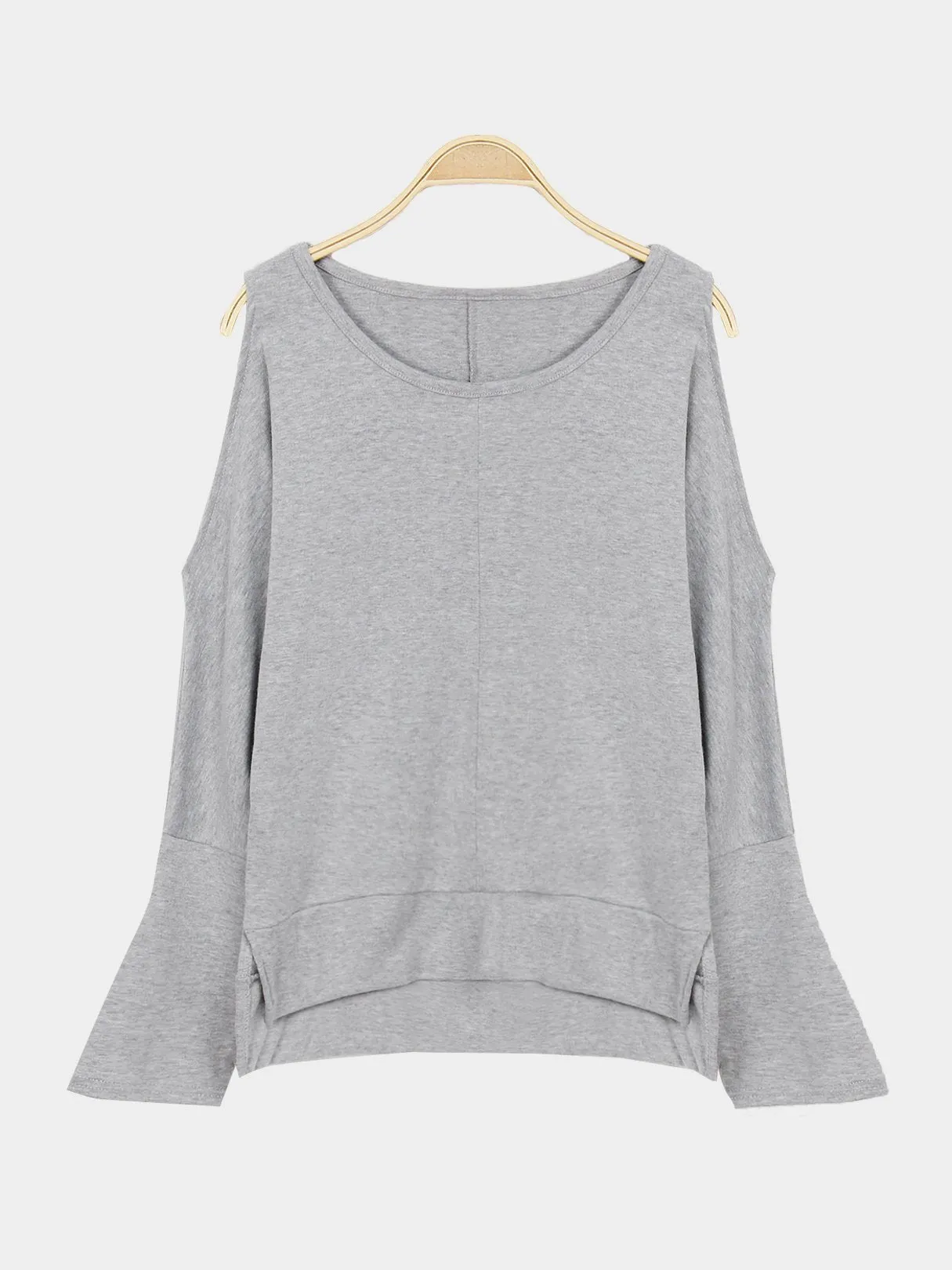 Custom Cold Shoulder Long Sleeve Grey T-Shirt