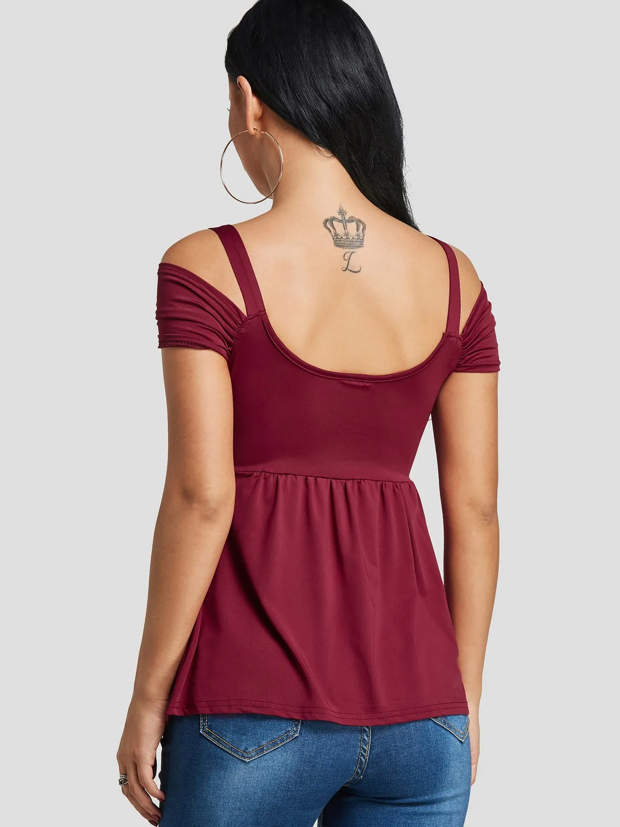 Custom Cold Shoulder Pleated Twist Short Sleeve Top