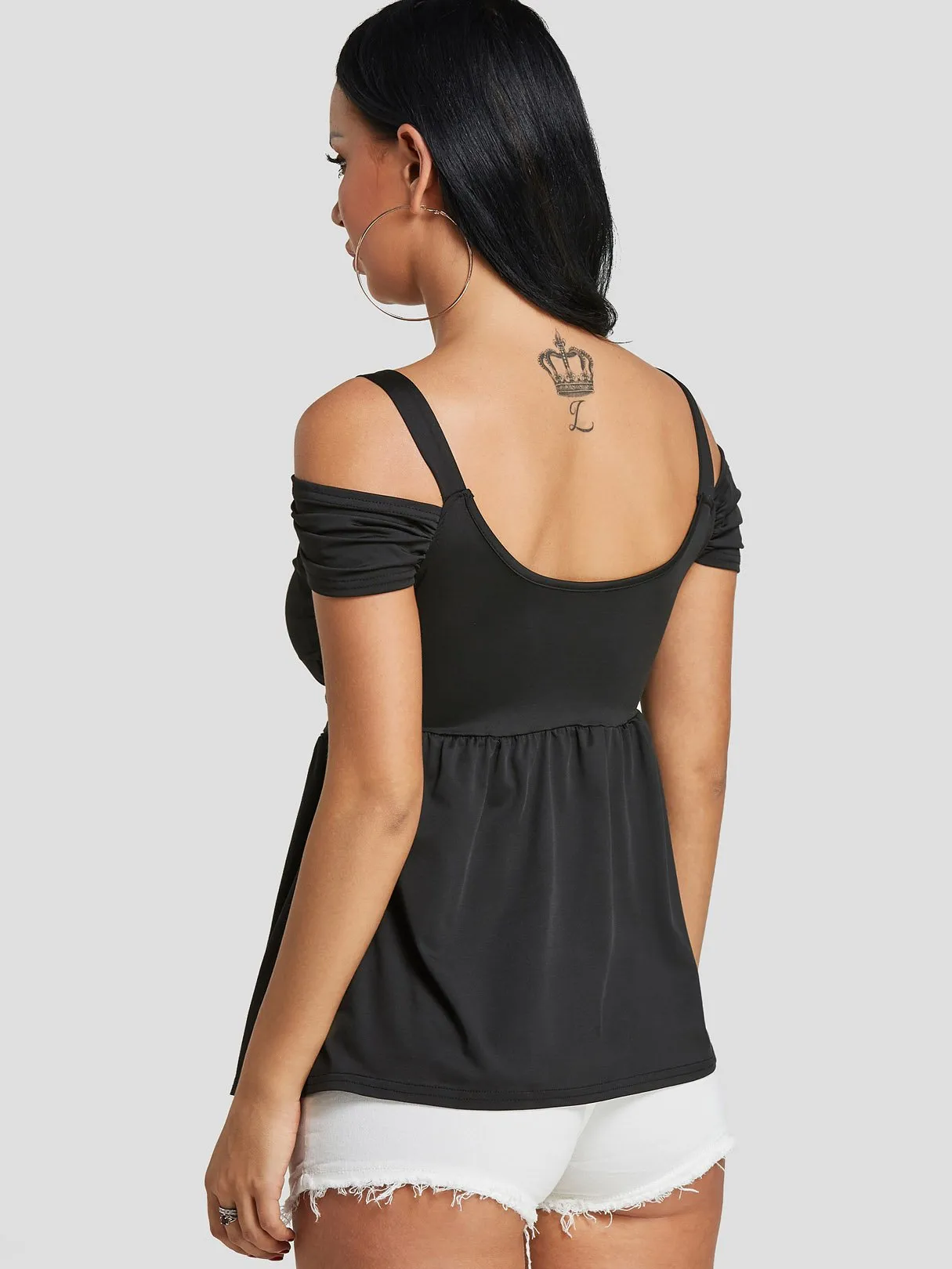 Custom Cold Shoulder Pleated Twist Short Sleeve Top