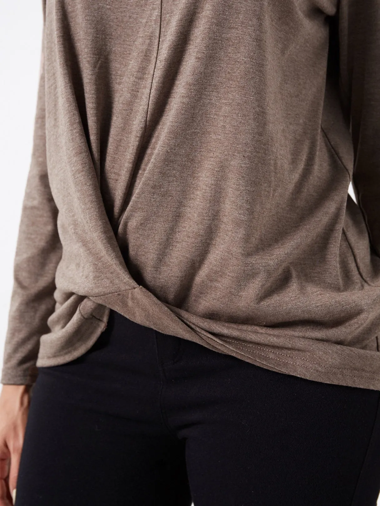 Custom Plain Cut Out Long Sleeve Coffee T-Shirts