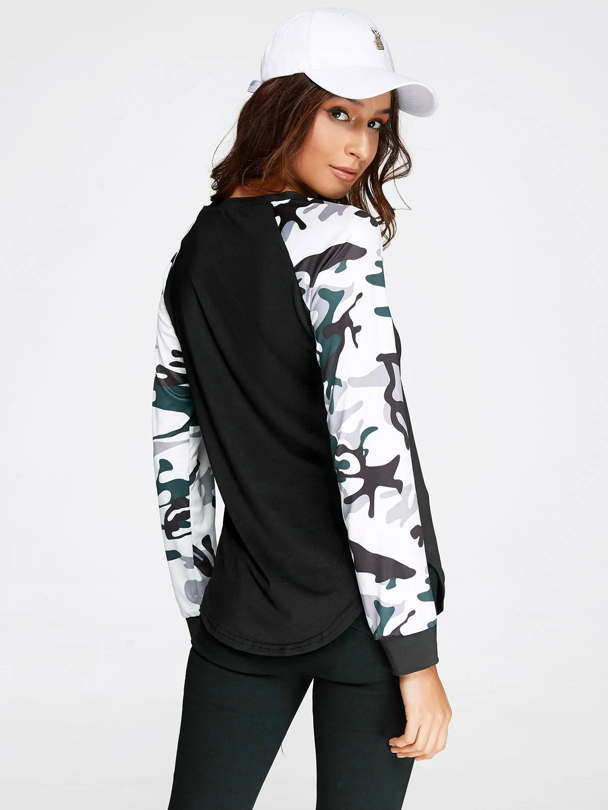 Custom Round Neck Camouflage Long Sleeve Black T-Shirts