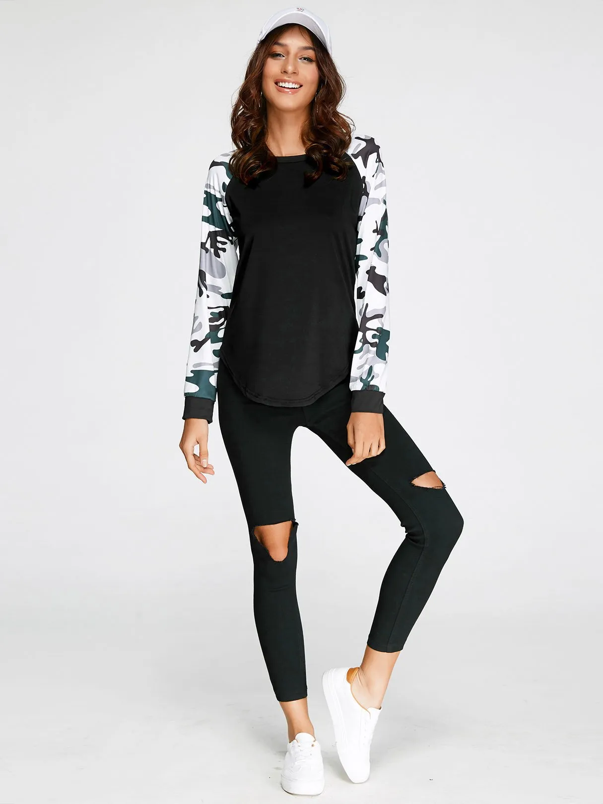 Custom Round Neck Camouflage Long Sleeve Black T-Shirts