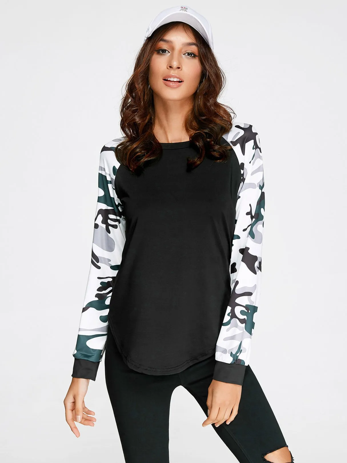 Custom Round Neck Camouflage Long Sleeve Black T-Shirts