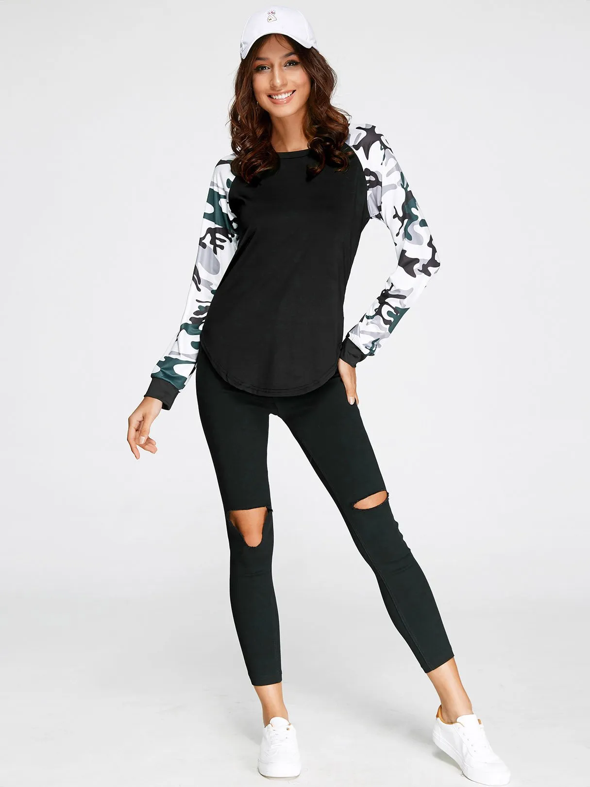Custom Round Neck Camouflage Long Sleeve Black T-Shirts