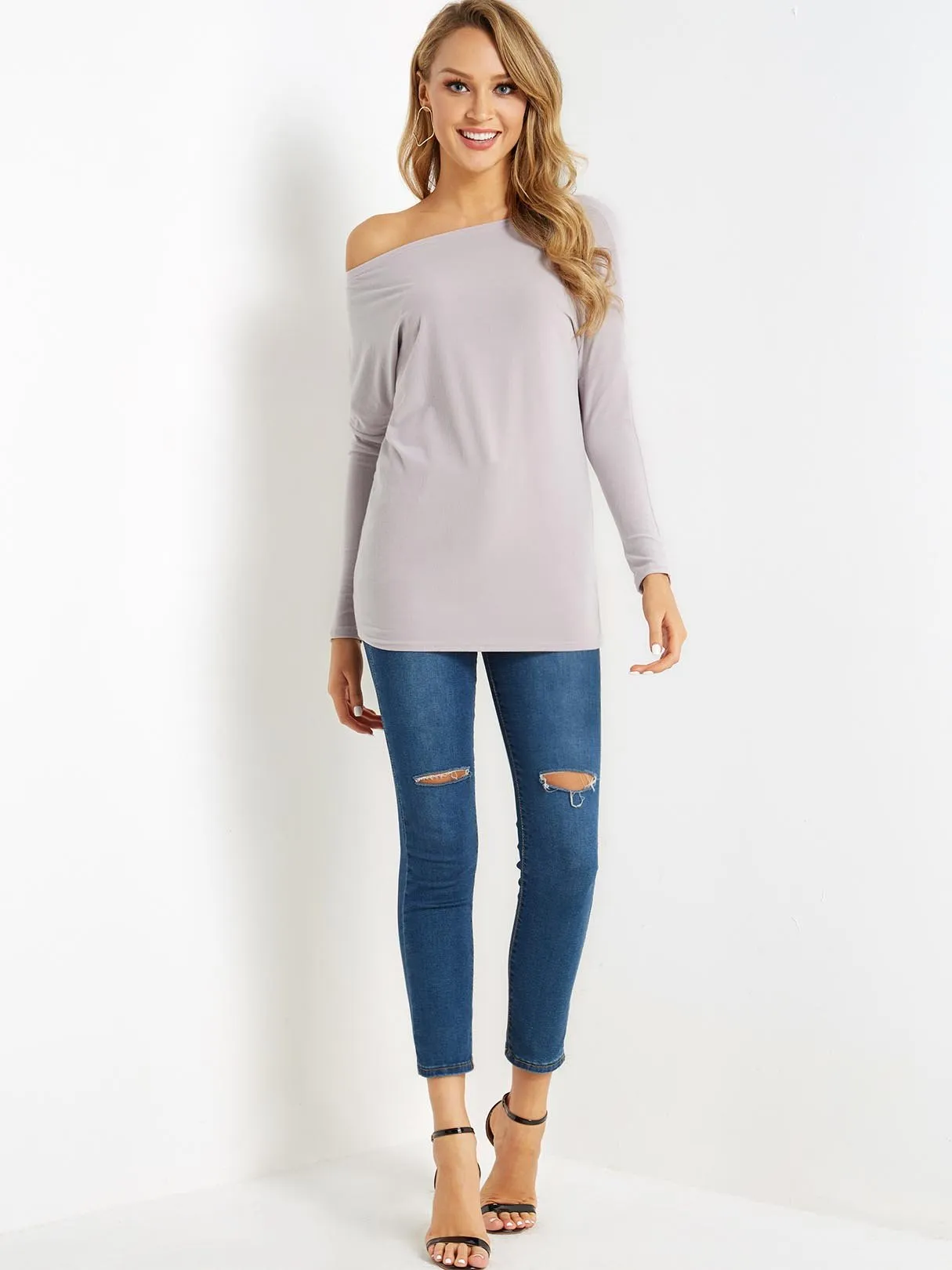 Custom Round Neck Long Sleeve Grey T-Shirt