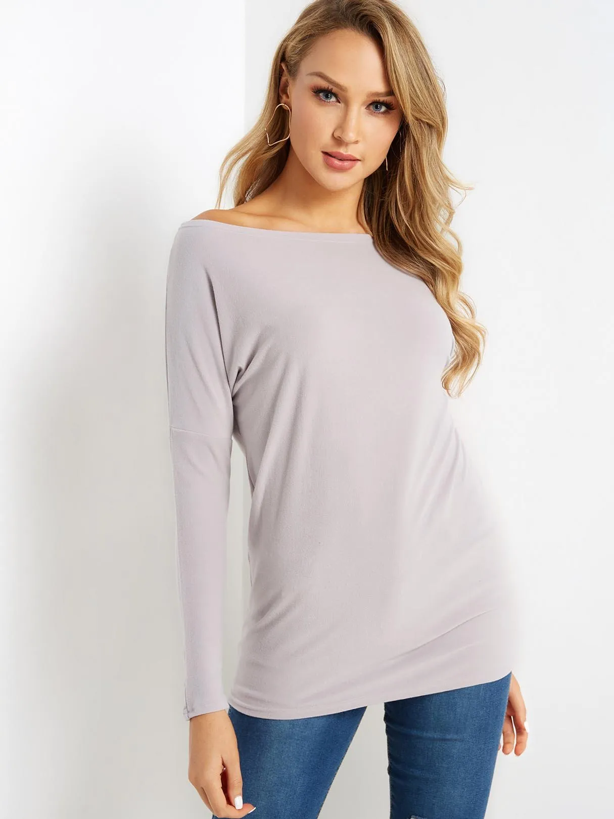 Custom Round Neck Long Sleeve Grey T-Shirt