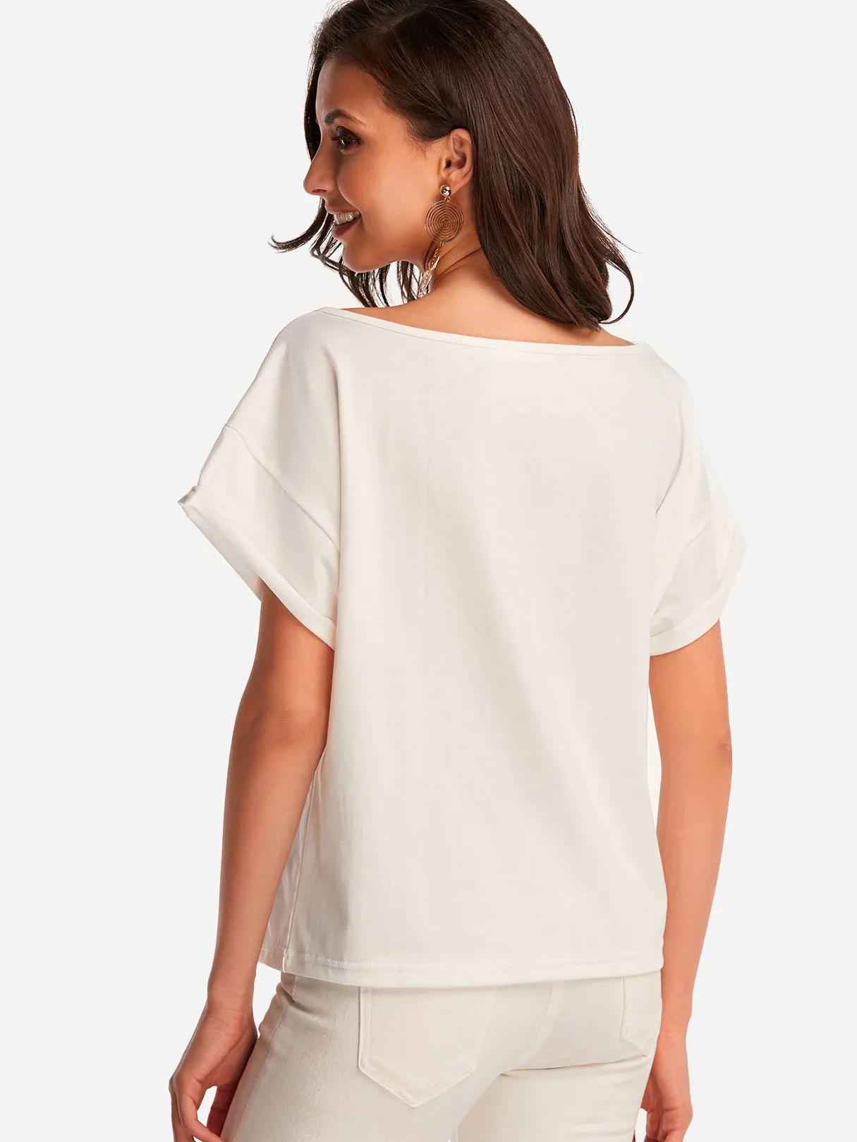 Custom Scoop Neck Letter Short Sleeve White T-Shirts