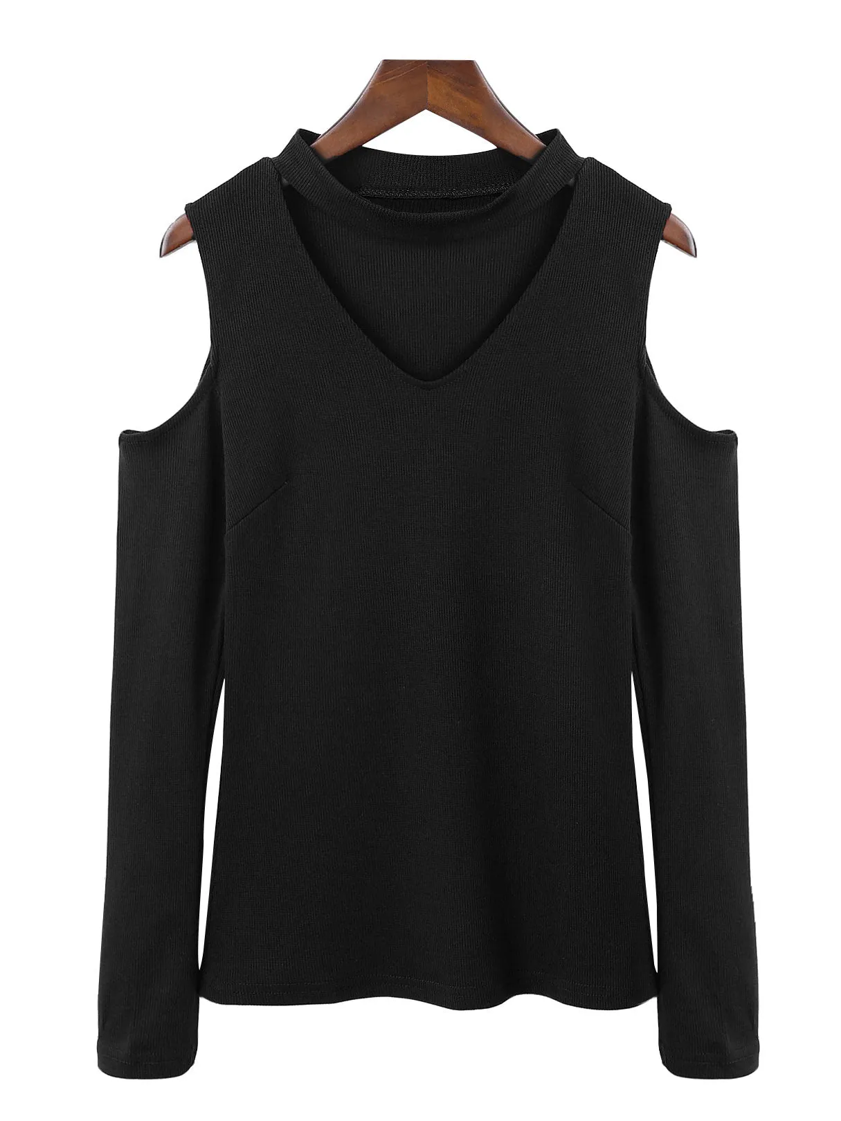 Custom V-Neck Cold Shoulder Hollow Long Sleeve Top