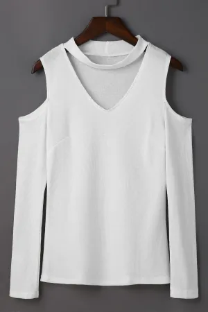 Custom V-Neck Cold Shoulder Hollow Long Sleeve Top