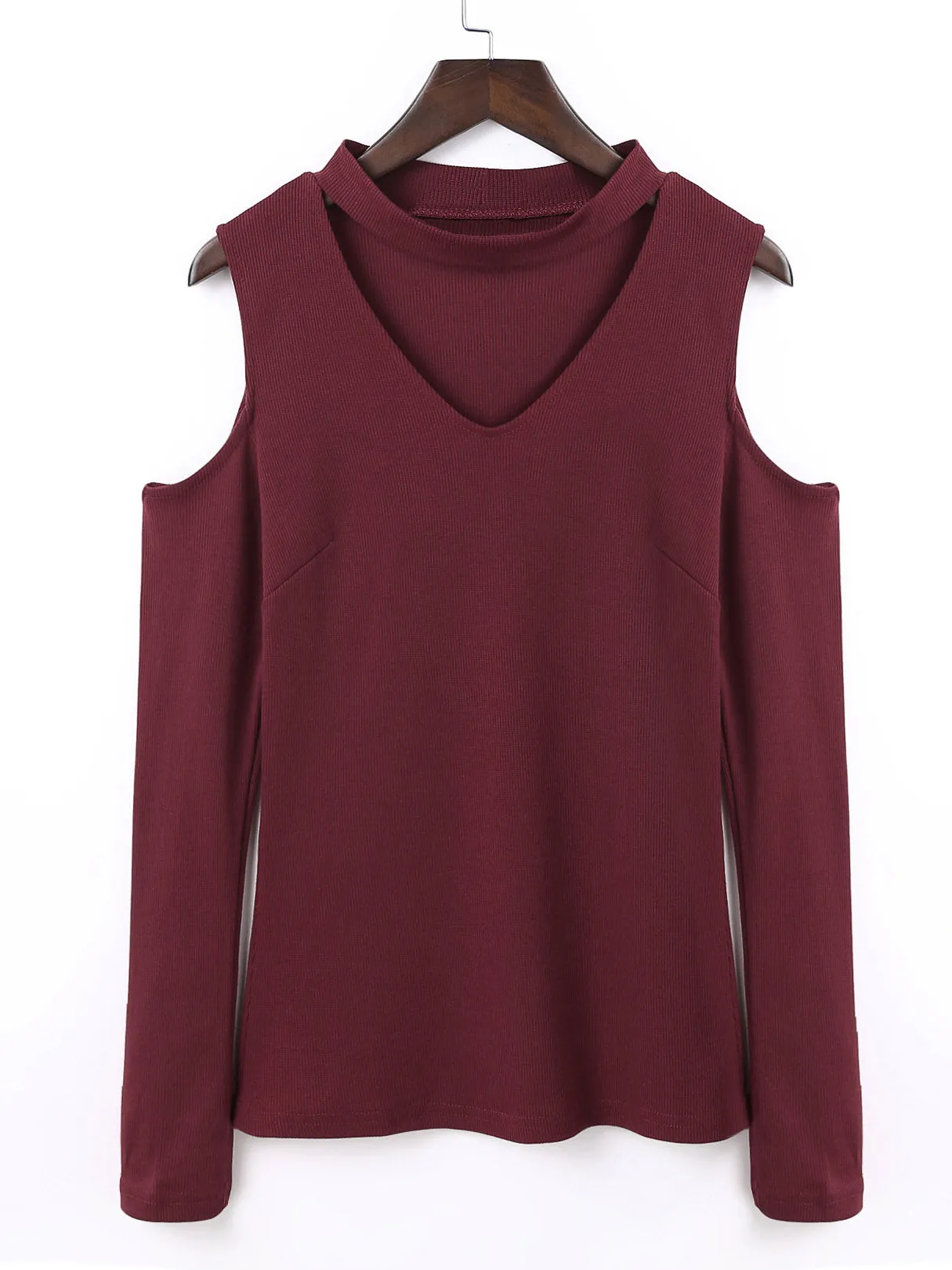 Custom V-Neck Cold Shoulder Hollow Long Sleeve Top