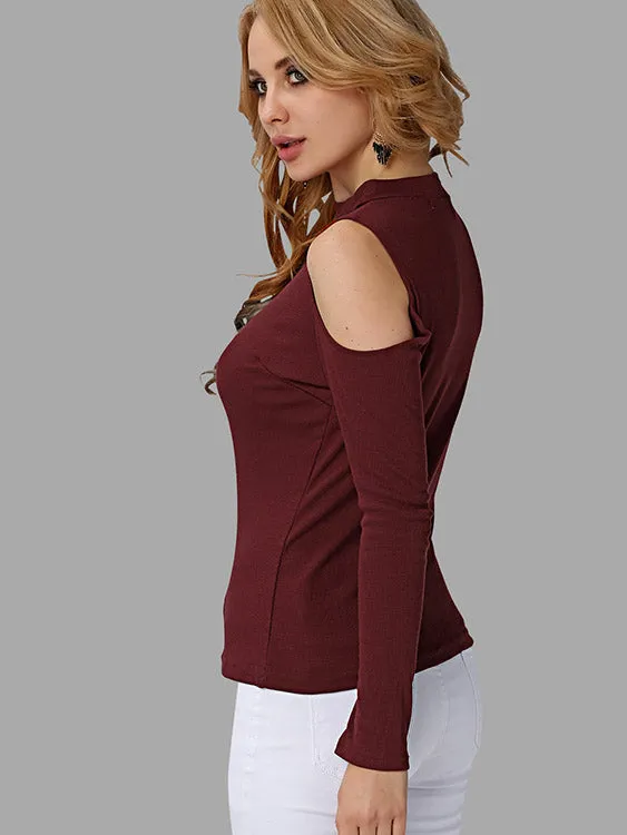 Custom V-Neck Cold Shoulder Hollow Long Sleeve Top