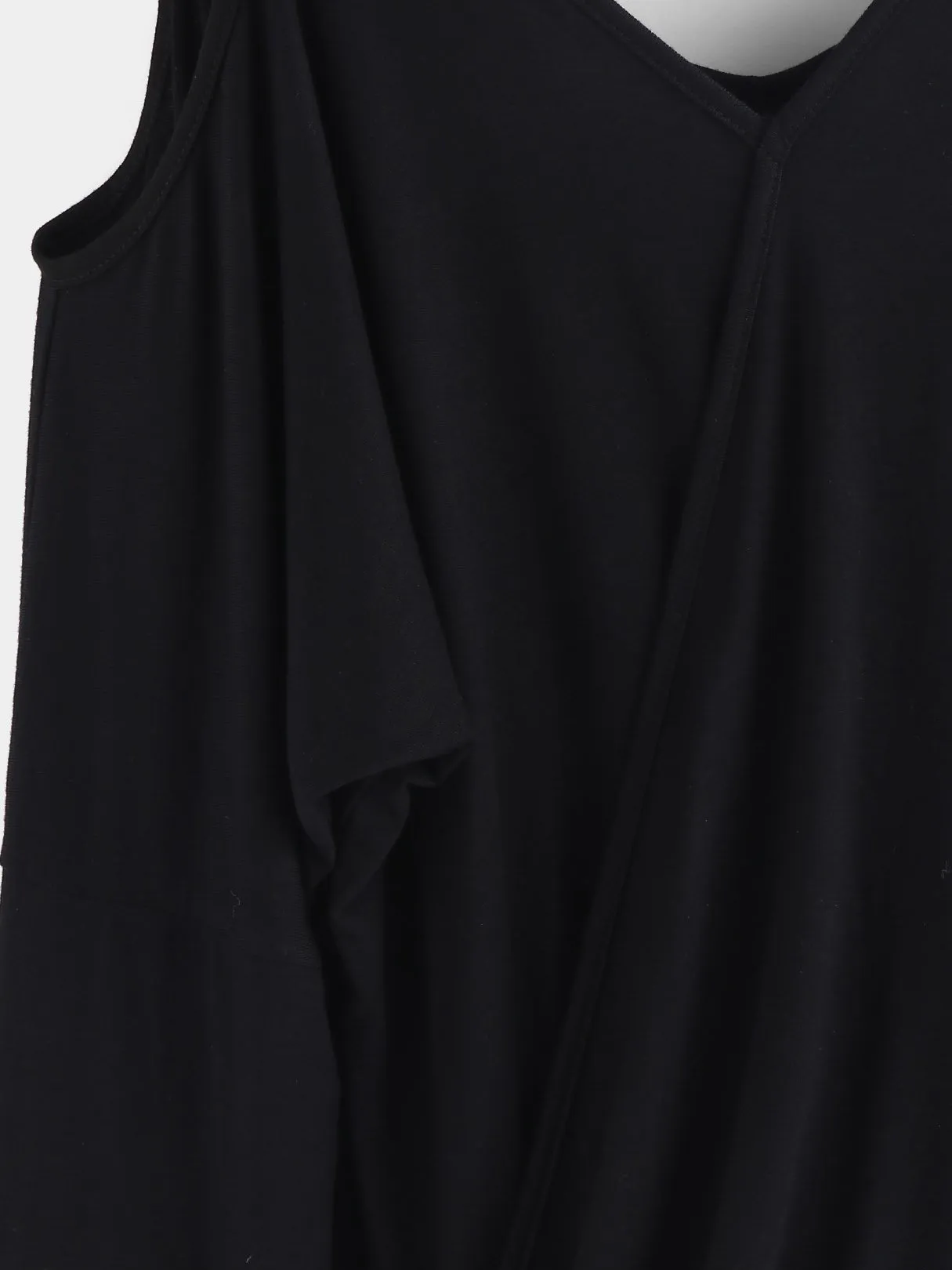 Custom V-Neck Cold Shoulder Plain Crossed Front Cut Out Long Sleeve Black T-Shirts