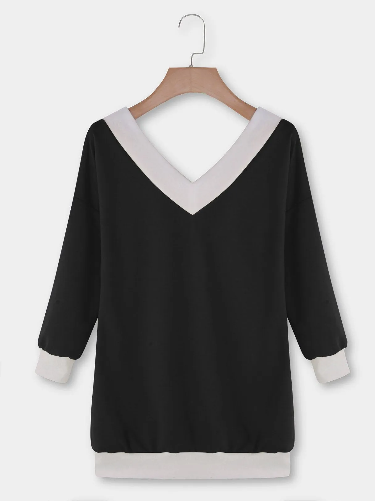 Custom V-Neck Off The Shoulder Plain Long Sleeve Bodycon Hem T-Shirts