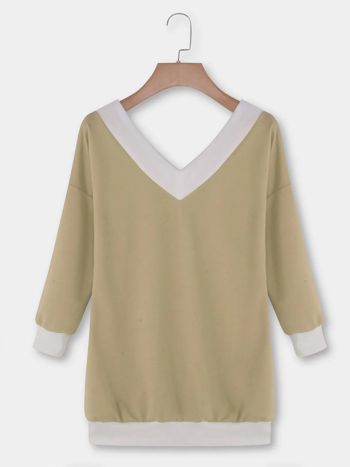 Custom V-Neck Off The Shoulder Plain Long Sleeve Bodycon Hem T-Shirts