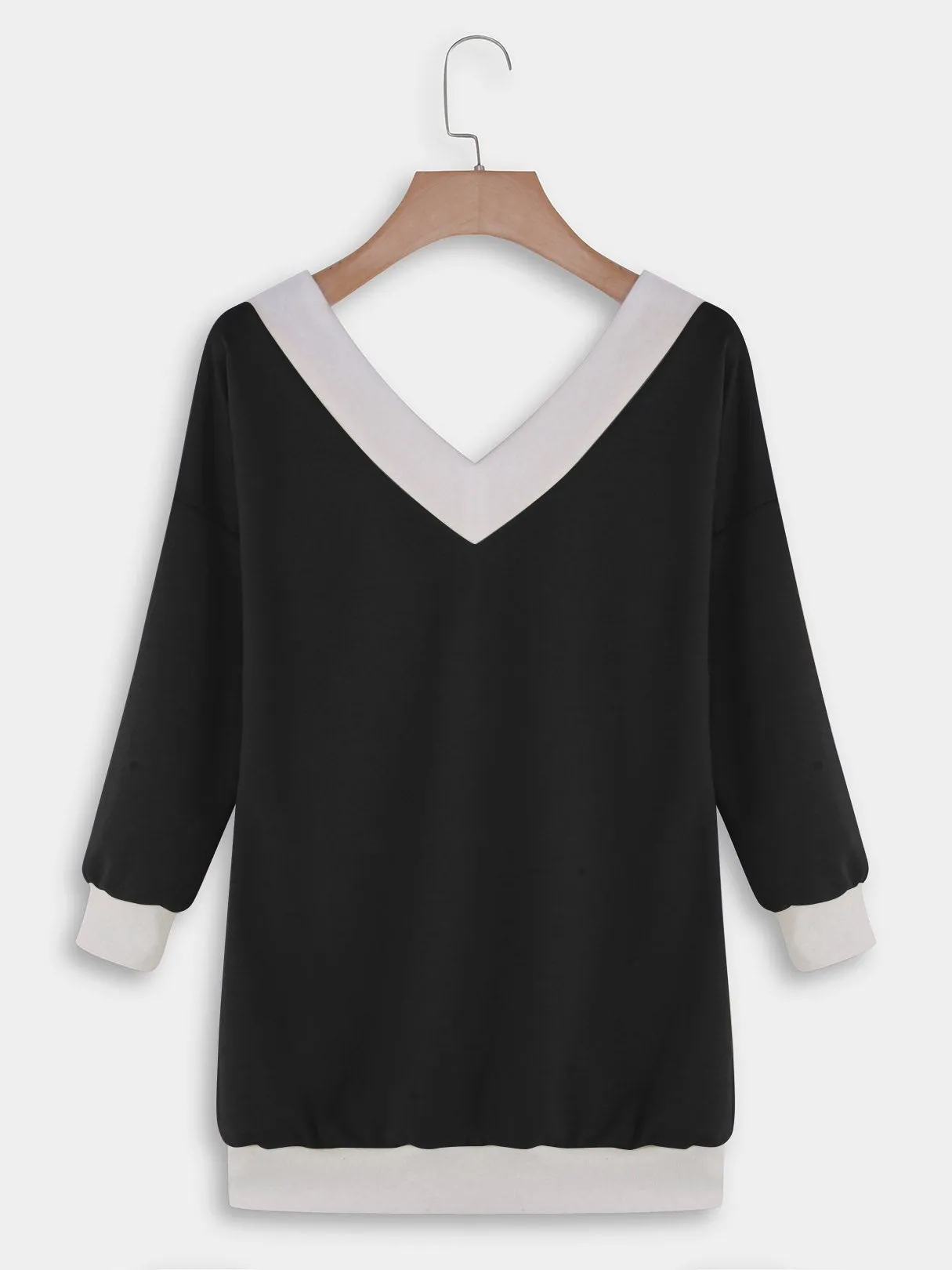 Custom V-Neck Off The Shoulder Plain Long Sleeve Bodycon Hem T-Shirts