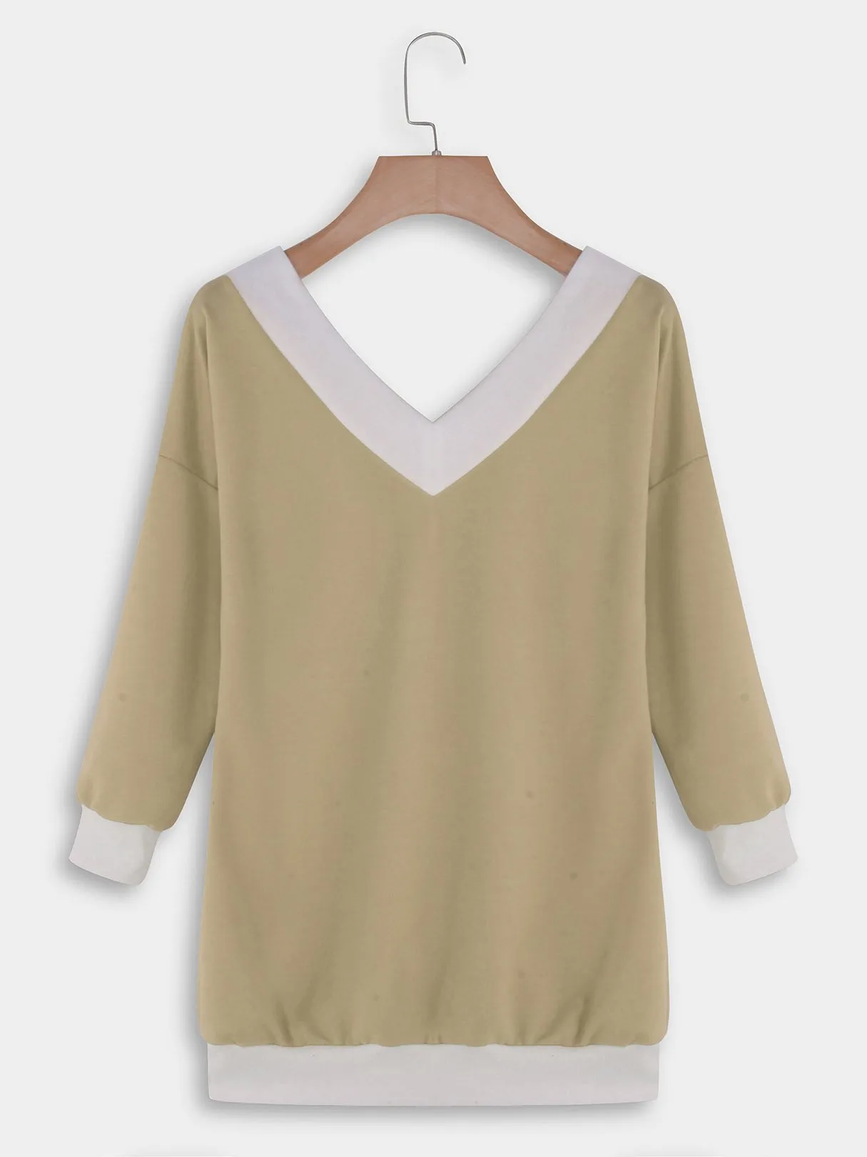 Custom V-Neck Off The Shoulder Plain Long Sleeve Bodycon Hem T-Shirts