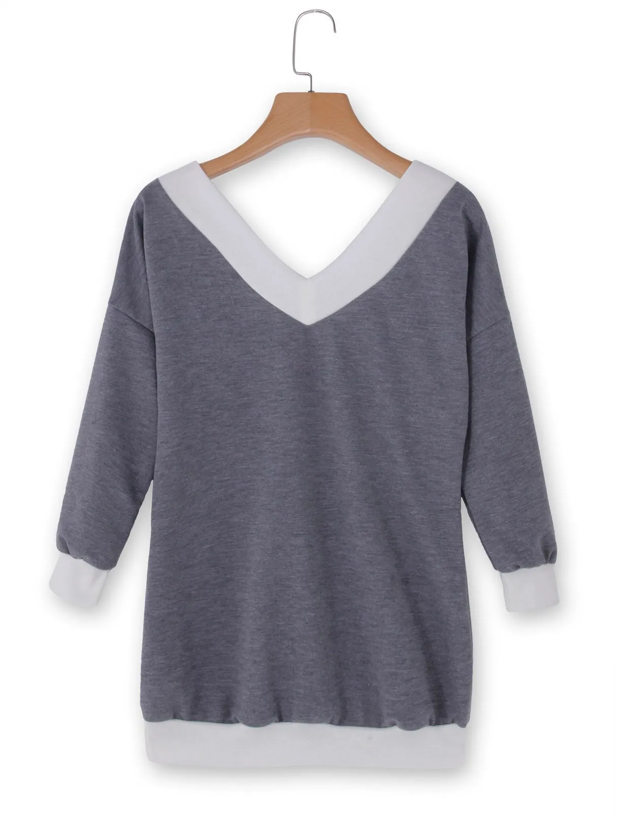 Custom V-Neck Off The Shoulder Plain Long Sleeve Bodycon Hem T-Shirts
