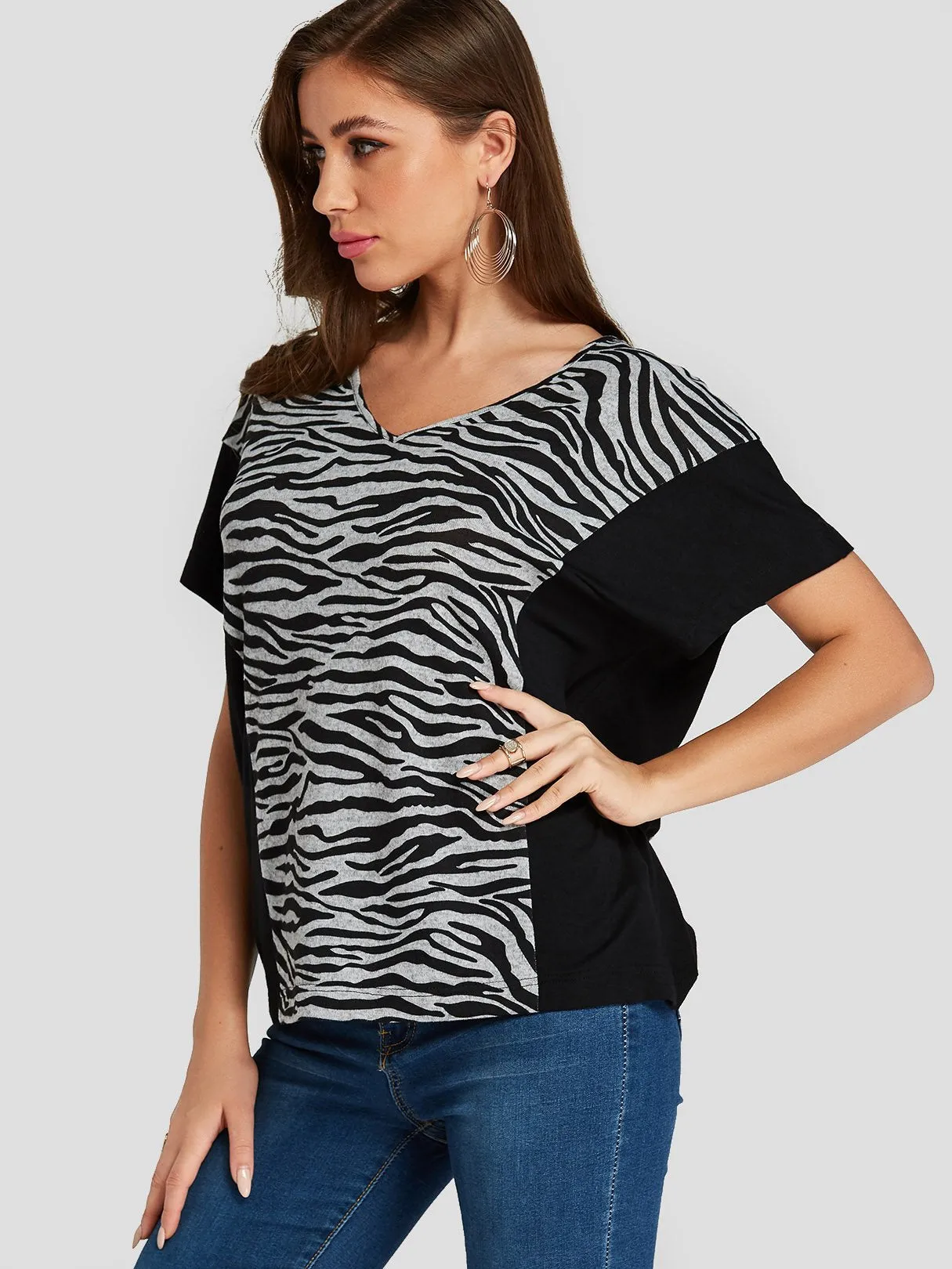 Custom V-Neck Zebra Short Sleeve T-Shirts