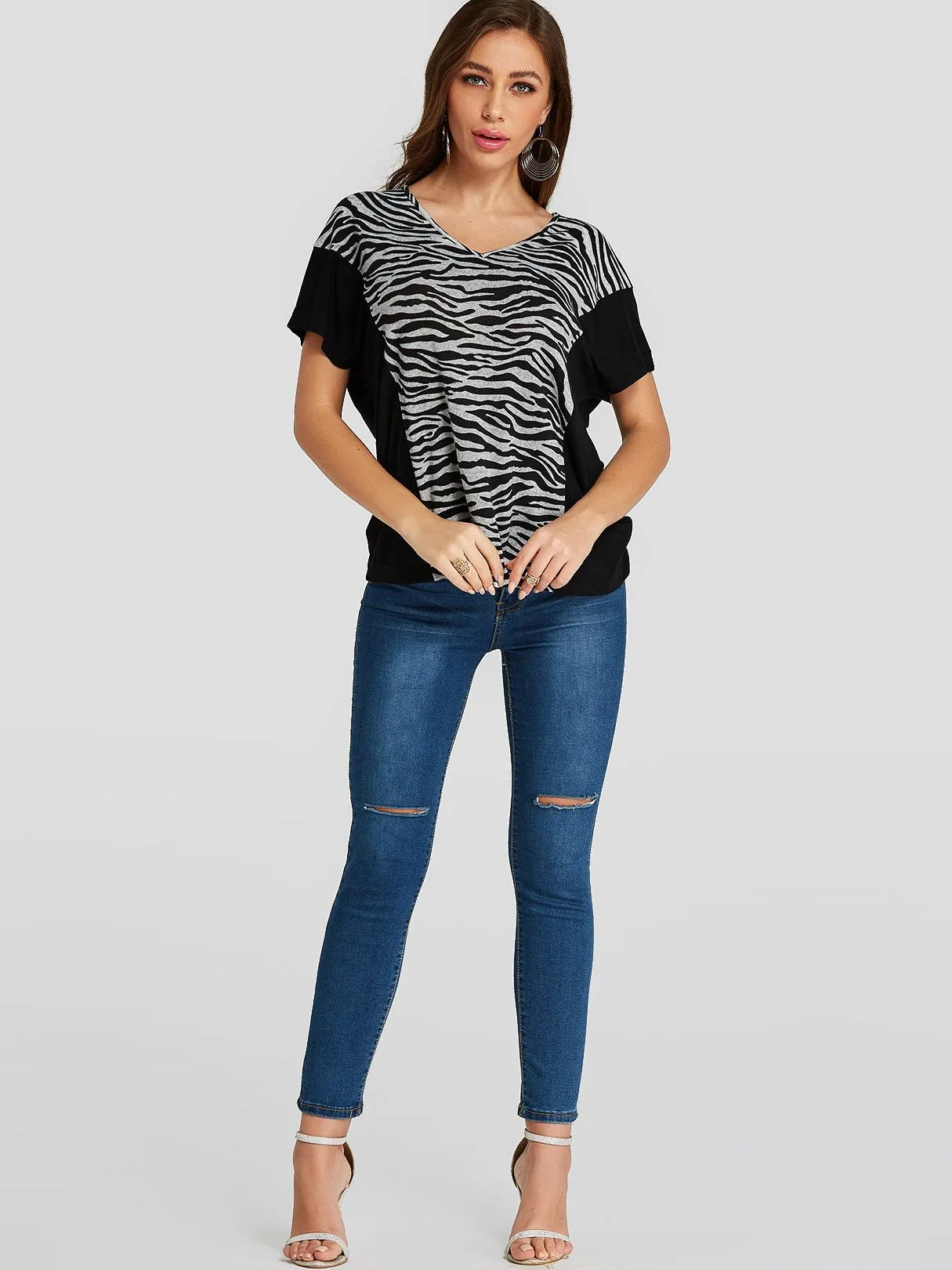 Custom V-Neck Zebra Short Sleeve T-Shirts